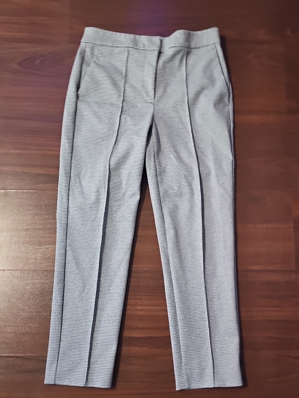 Ann Taylor Petite Slim Pleat Trousers in Light Gray-Blue Microstripe